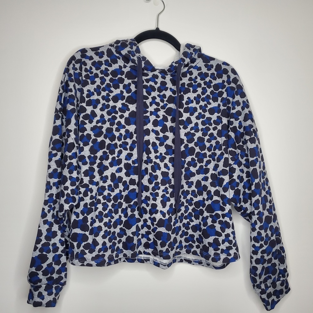 Blue & Black Cheetah Cropped Pull Over Hoodie